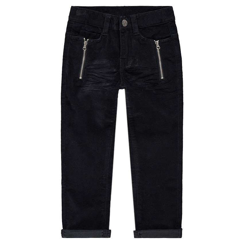 Pantalon en velours avec clous fantaisie, zips et effet crinkle 