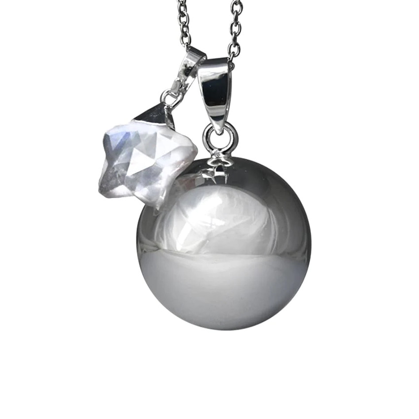 Bola de grossesse lisse avec étoile en cristal de roche - Argent