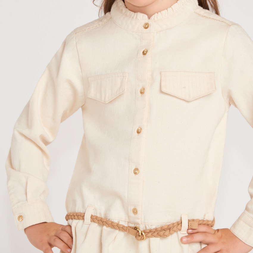 Robe chemise fille manches longues avec ceinture tressée 