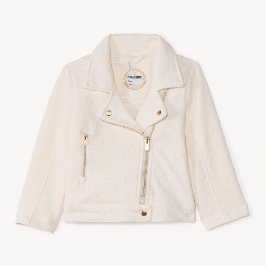 Veste perfecto motifs cœurs en jacquard pour bébé fille - Ecru