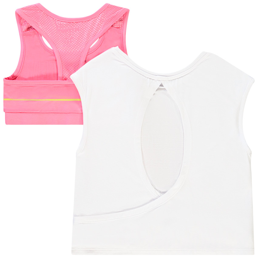 T-shirt 2 en 1 manches courtes + brassière de sport pour fille 