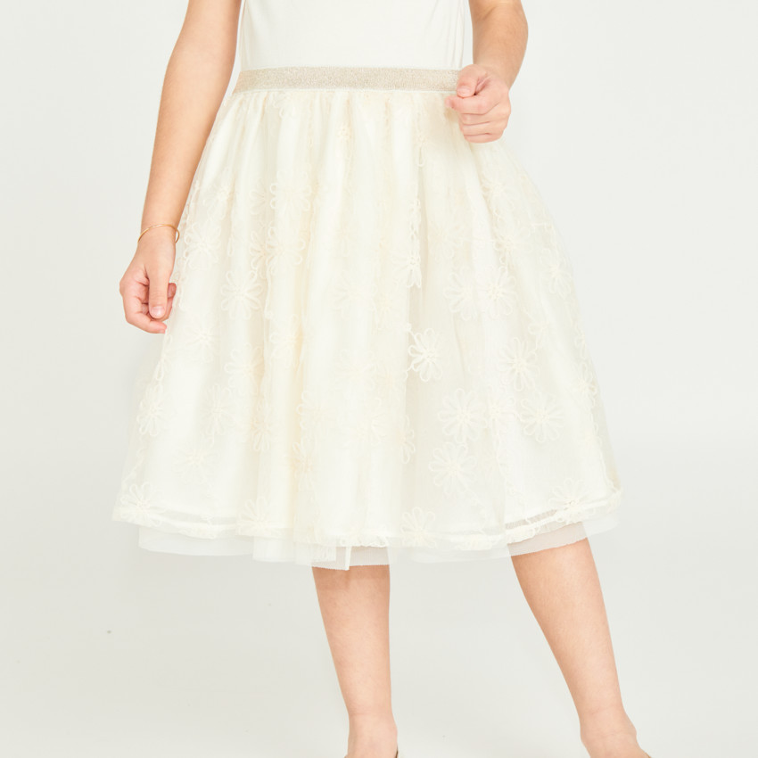 Robe manches courtes effet 2 en 1 en tulle brodé pour fille 