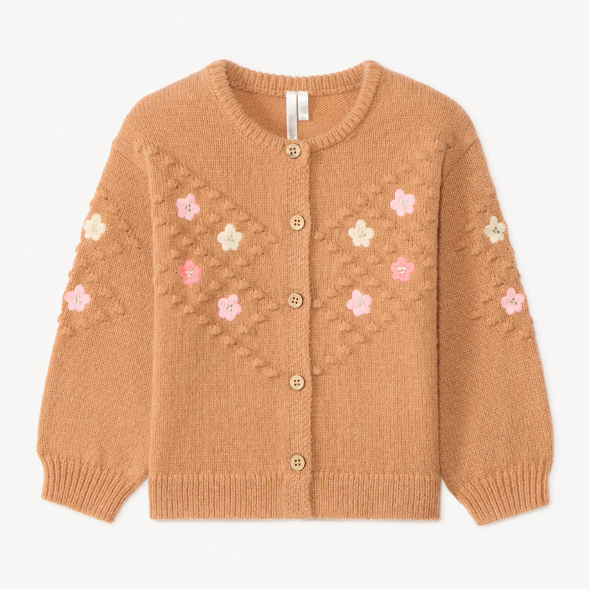 Gilet manches longues en tricot et fleurs brodées pour bébé fille