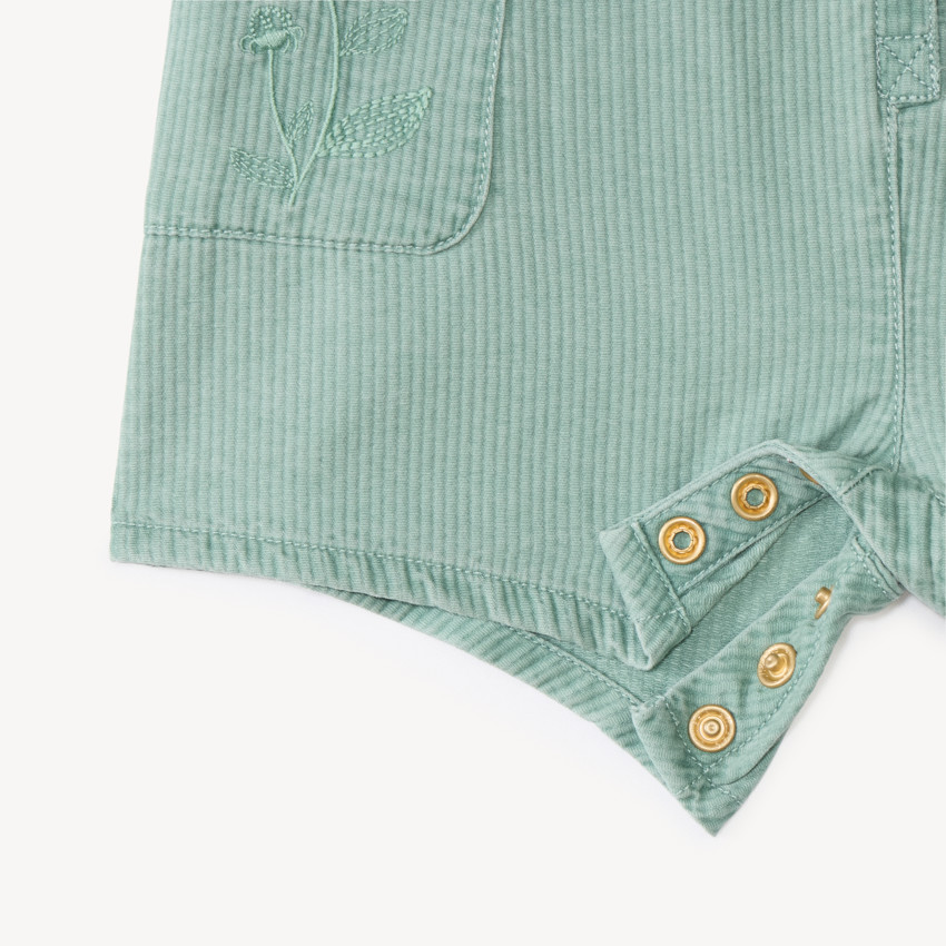 Salopette courte bébé fille en toile à broderie fleurie 
