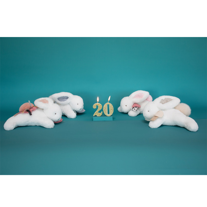 Peluche lapin pompon Happy Glossy Blanc 