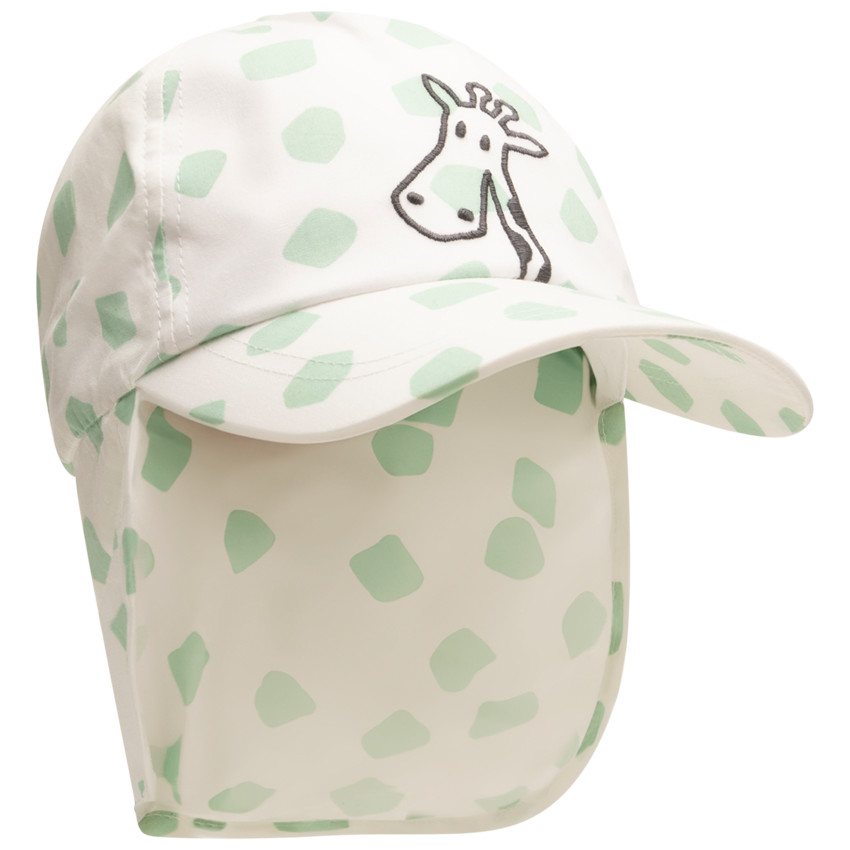 casquette protège-nuque imprimé girafe + broderie 3d mat pour bébé garçon - blanc