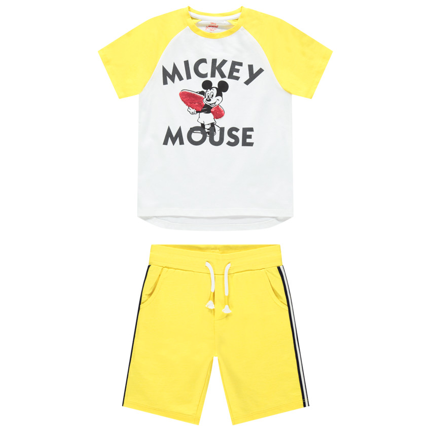 Ensemble t-shirt print Mickey Disney et bermuda à bandes 