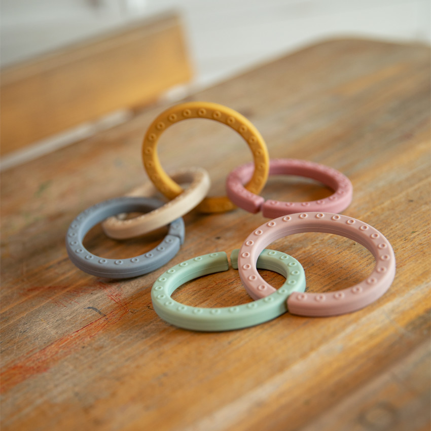 Lot de 6 anneaux de dentition silicone multicolores 