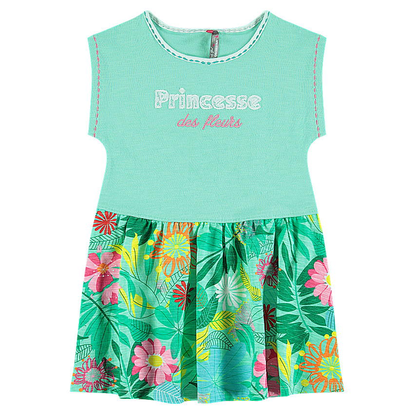 Robe de plage fleurie avec patch dentelle et broderies 