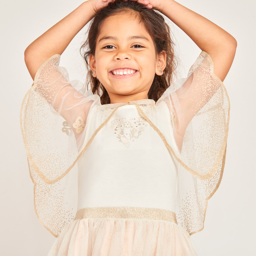 Robe sans manches bi-matières avec cape papillon pour fille 