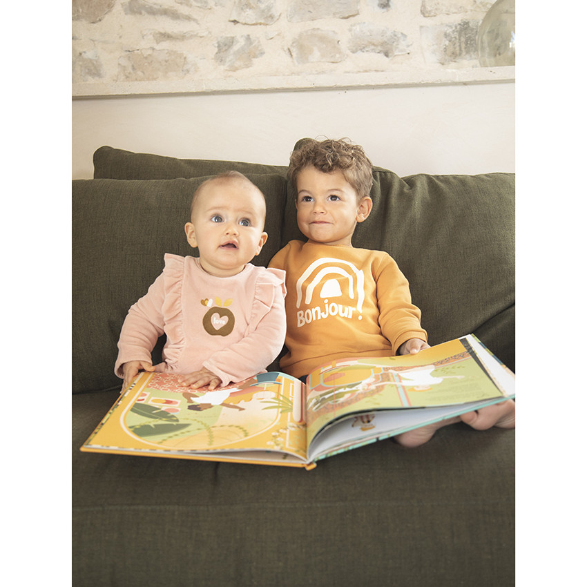 Combinaison longue en velours doublée jersey print pomme pour bébé fille 