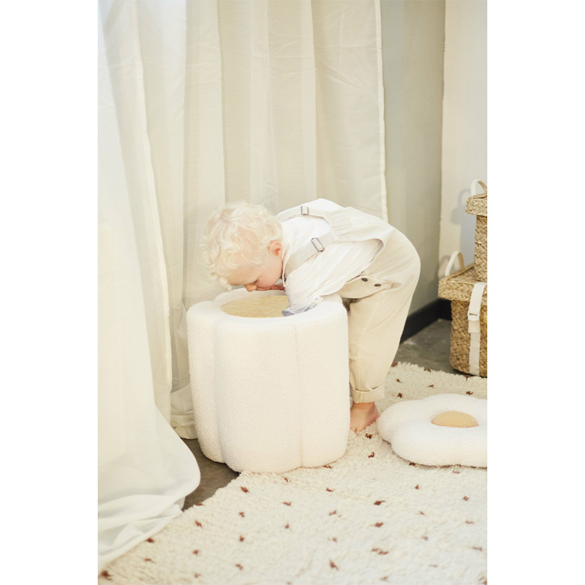 Pouf et coffre à jouets Fleur Blanc Cassé 