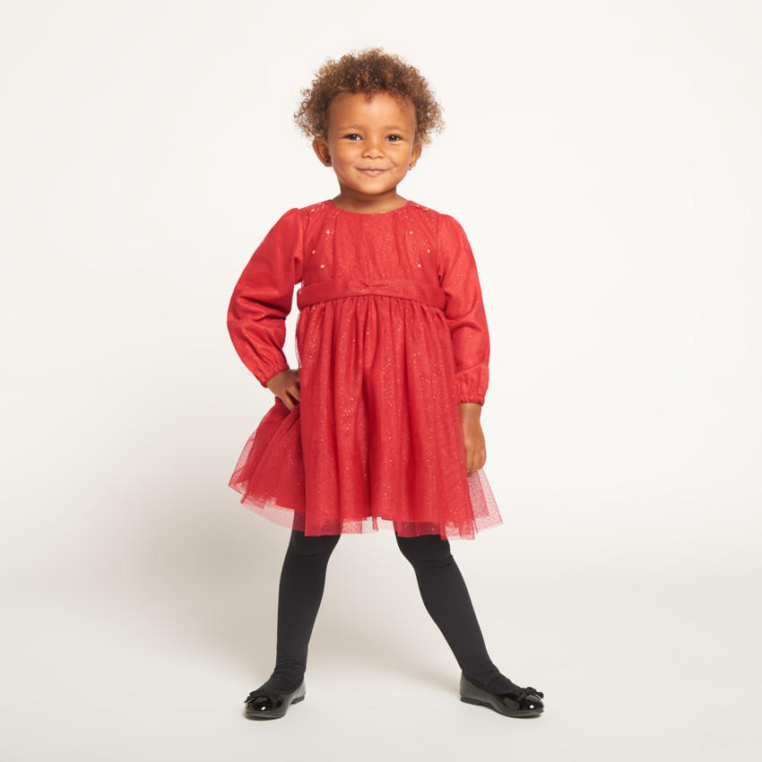 Robe de fête manches longues en tulle pailleté pour bébé fille