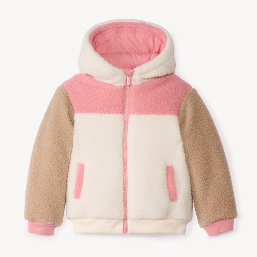 Blouson en sherpa moutonné effet colorblock pour fille  