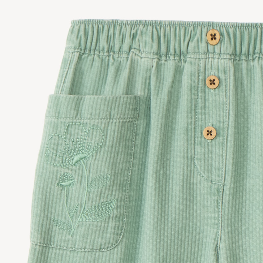 Pantalon large bébé fille à broderie fleurie 