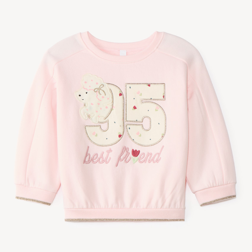 Sweat bébé fille broderie chien et détails fantaisie