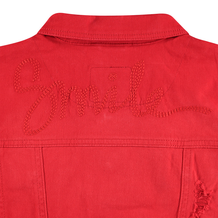 Junior - Veste en jeans rouge avec badge Smiley et poches  