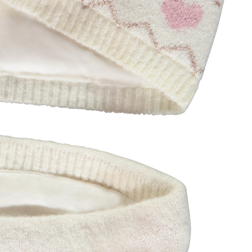 Ensemble bonnet + snood en tricot fantaisie avec pompon pour fille 