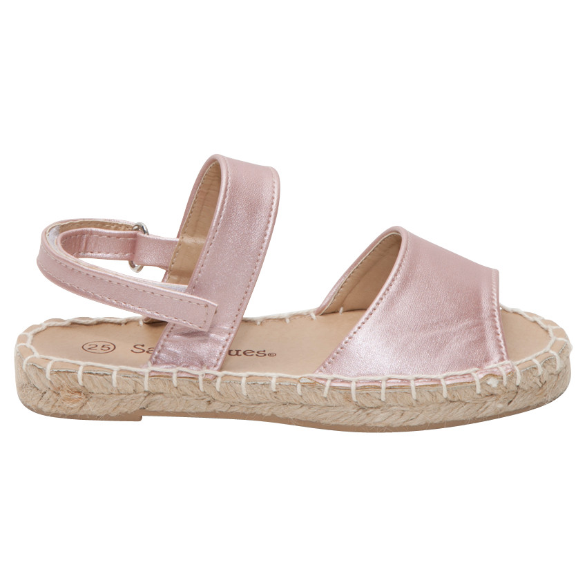 Espadrilles effet cuir nacré rose avec lanière à scratch de 24 au 27