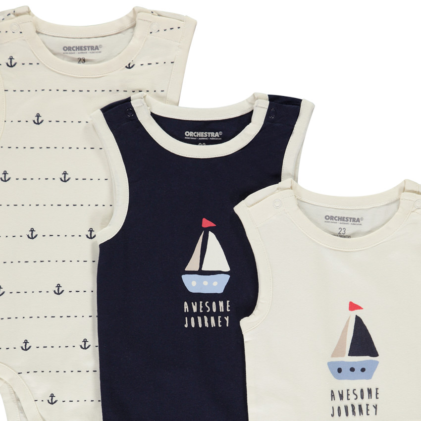 Lot de 5 bodies sans manches motifs voilier pour bébé garçon 