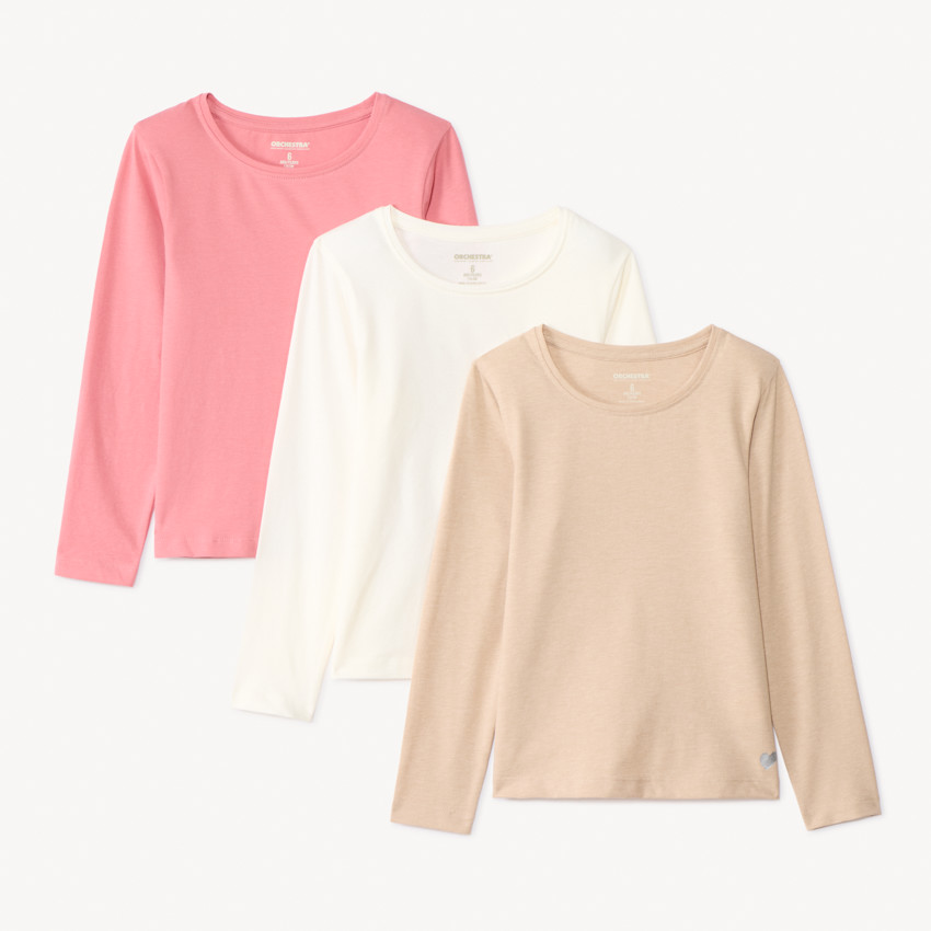 Lot de 3 t-shirts manches longues foil print cœur pour fille 