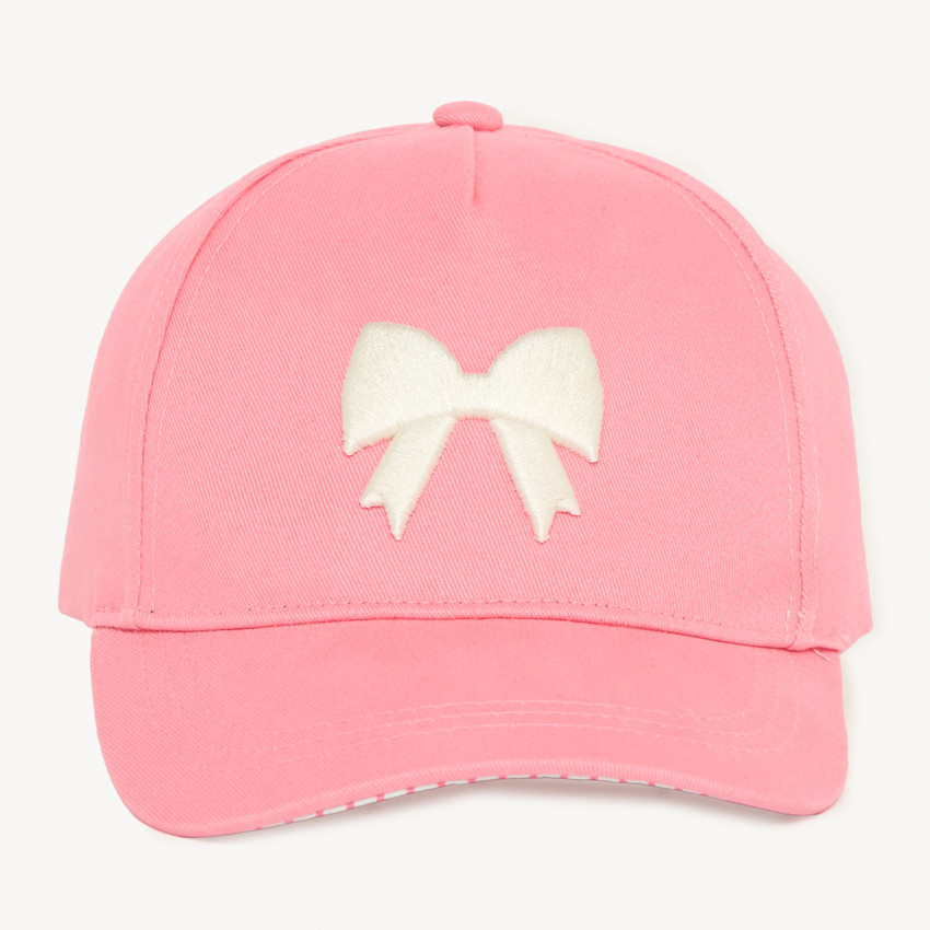 Casquette rose uni avec broderie nœud en relief pour fille  