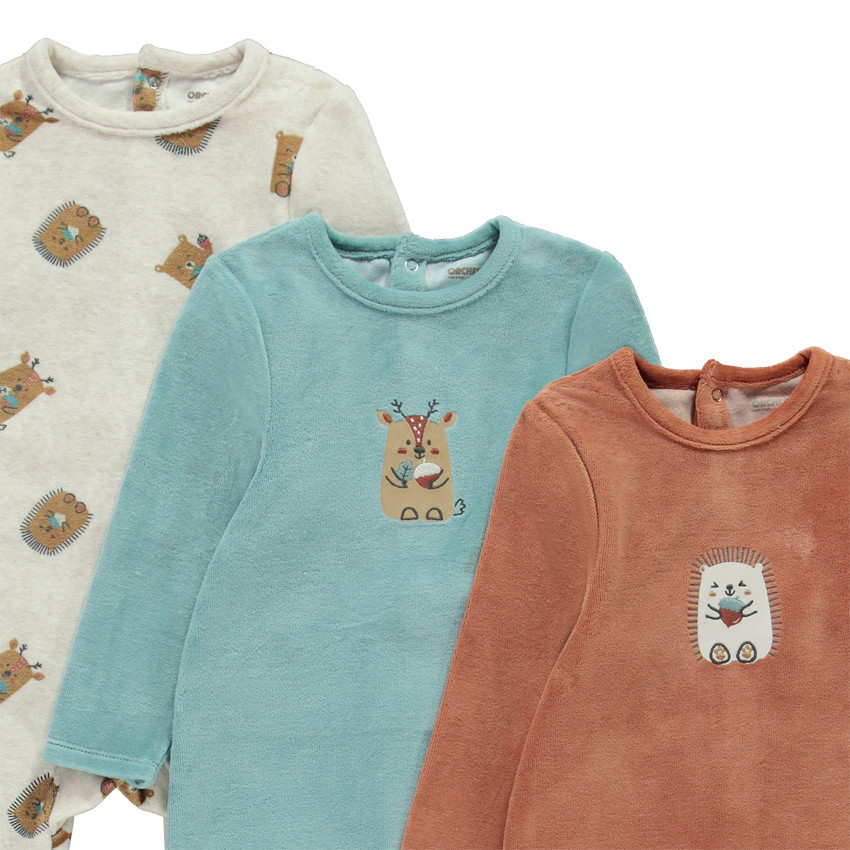 Lot de 3 dors-bien velours animaux pour bébé garçon avec ouvertures différentes selon l'âge 