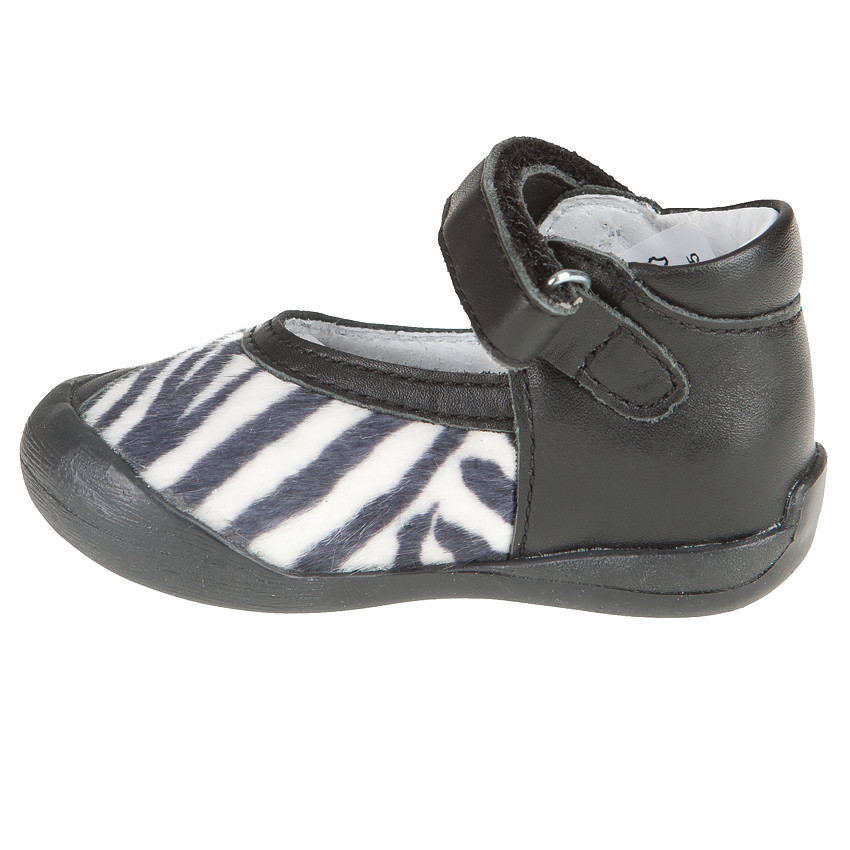 Babies noires en cuir avec empiècement zébré effet fourrure 