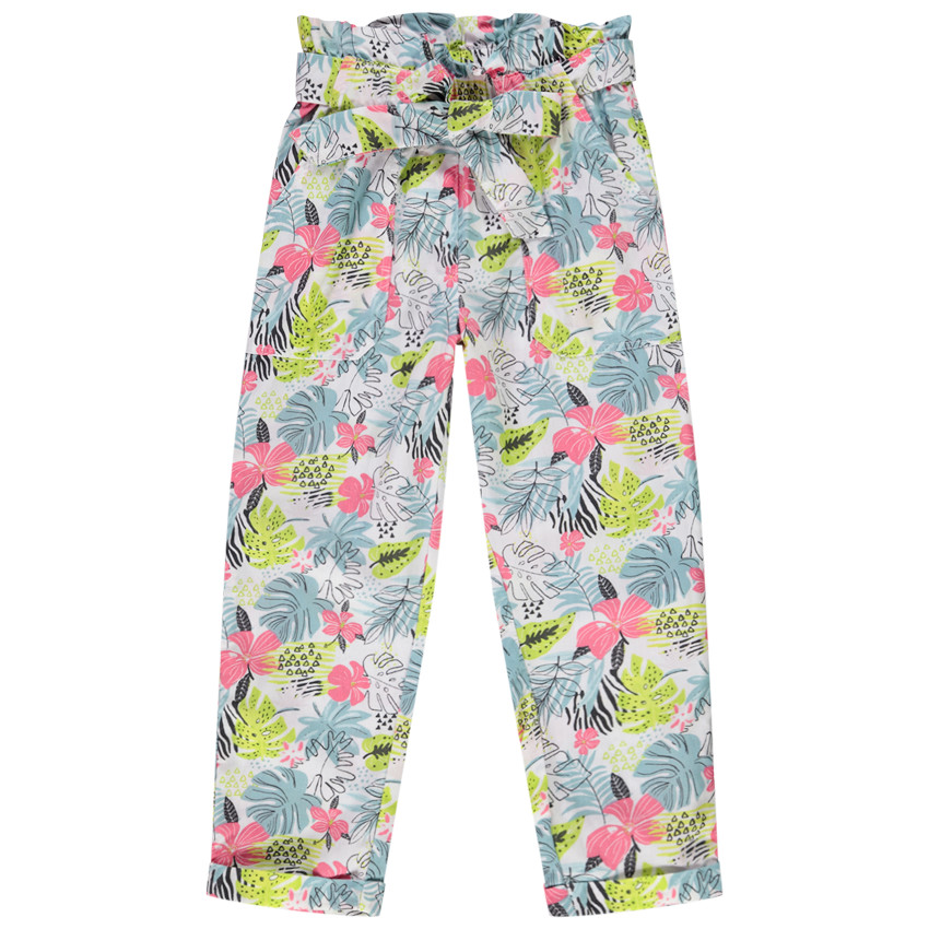 Pantalon imprimé tropical et ceinture à nouer pour fille