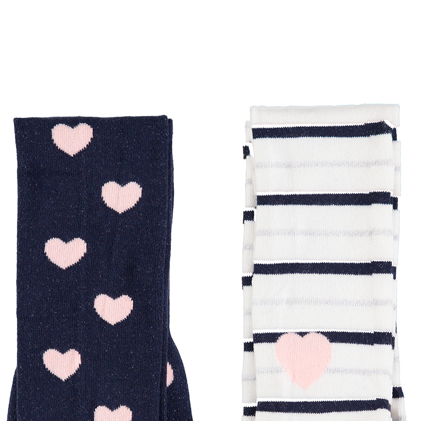 Lot de 2 collants épais à coeurs / rayures en jacquard 