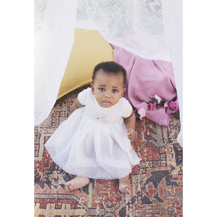 Robe de cérémonie effet 2 en 1 bi-matière pour bébé fille