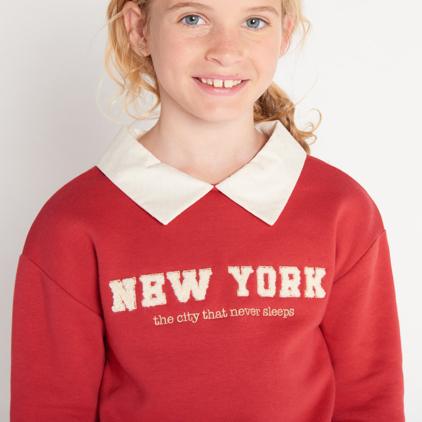 Sweat molleton avec col et borderie pour fille  