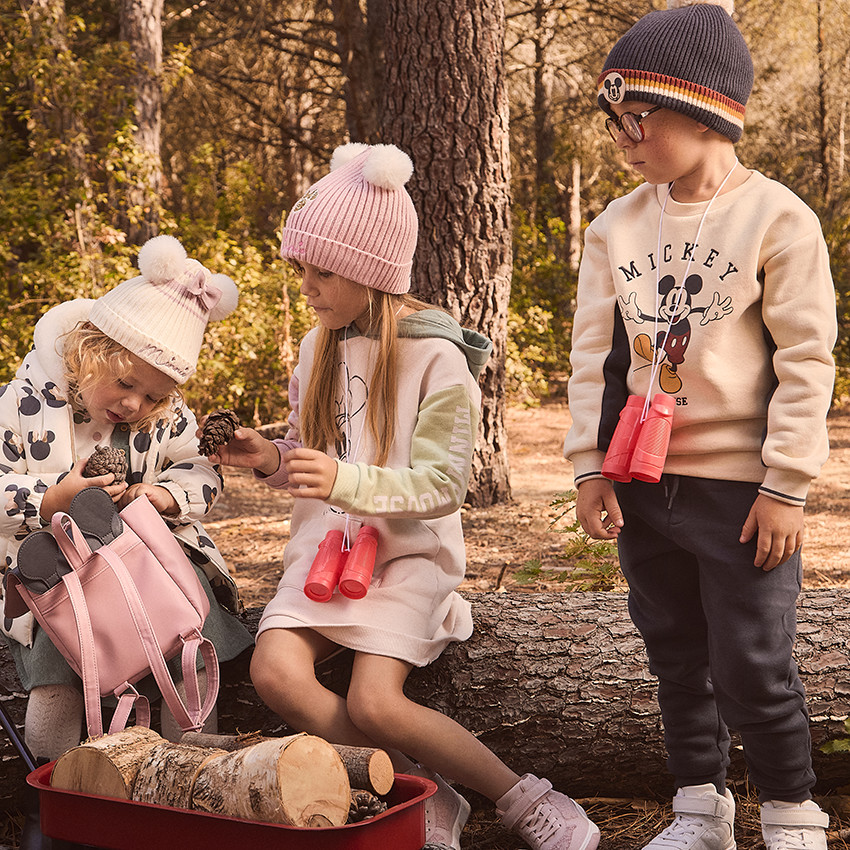 Ensemble bonnet à pompons + Snood en tricot Minnie Disney pour fille 