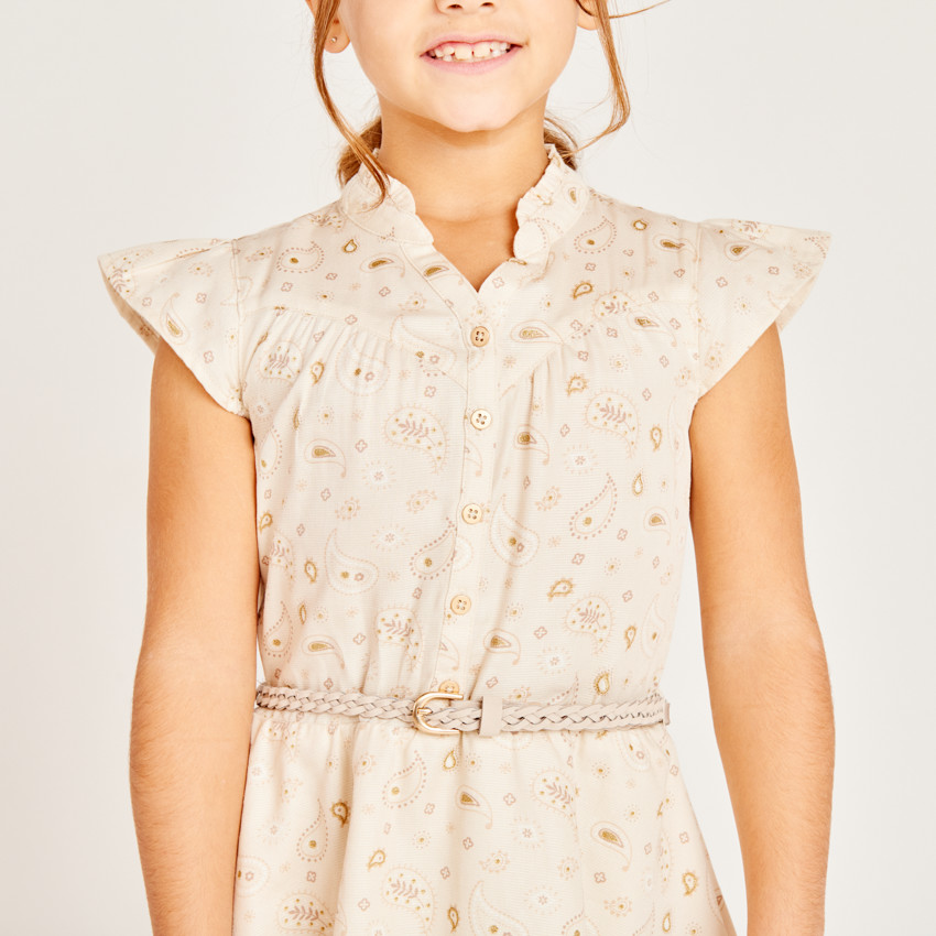 Robe manches courtes imprimé cachemire pour fille 