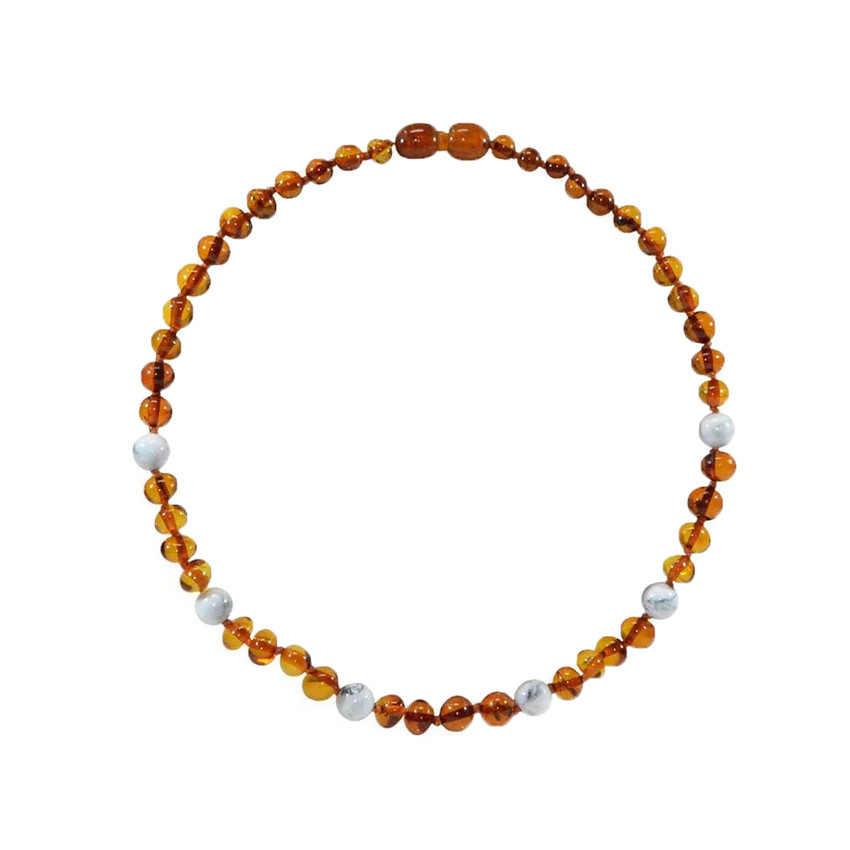 Collier Ambre cognac/howlite 