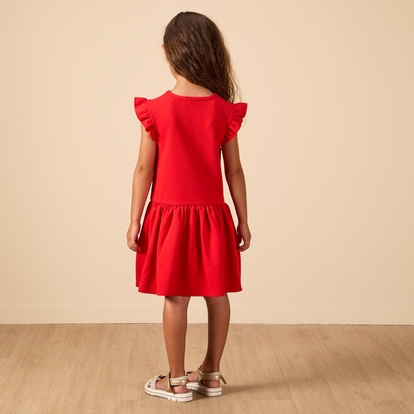 Robe manches courtes maille nid d'abeille avec broderie pour fille 