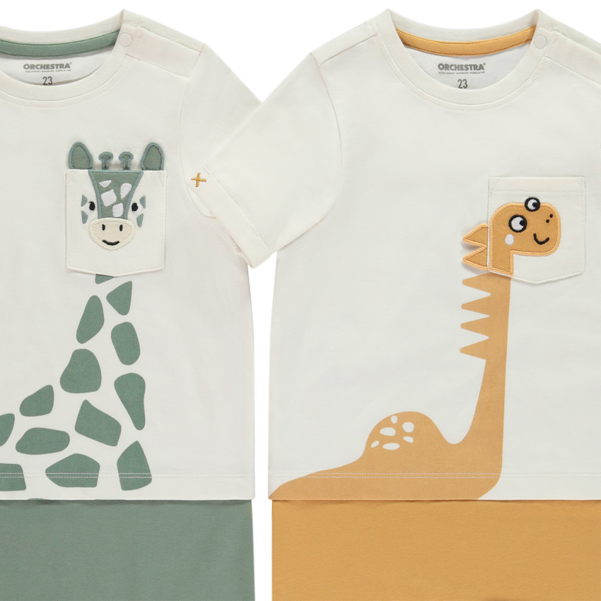 Lot de 2 combishorts effet 2 en 1 motif animal pour bébé garçon 