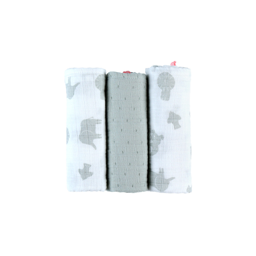 Lot De 3 Langes Gaze Coton 70x70 Cm Animals Nougat – Jollein, Ultra Doux & Polyvalent