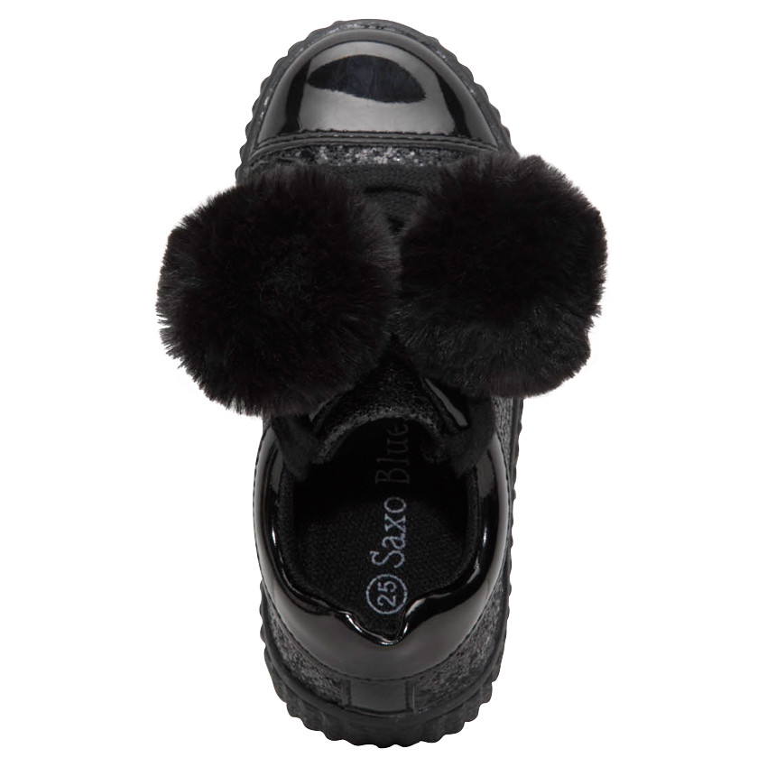 Baskets basses à paillettes noires avec pompons 