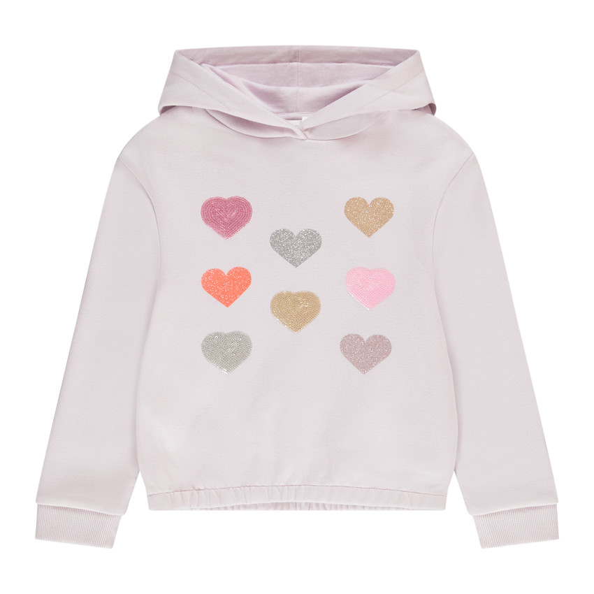 Sweat à capuche en molleton gratté fantaisie avec coeurs en sequins pour fille 