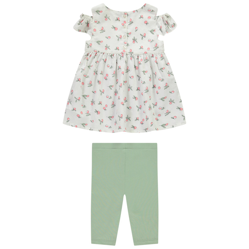 Ensemble tunique manches courtes imprimées pêche + caleçon pour bébé fille 
