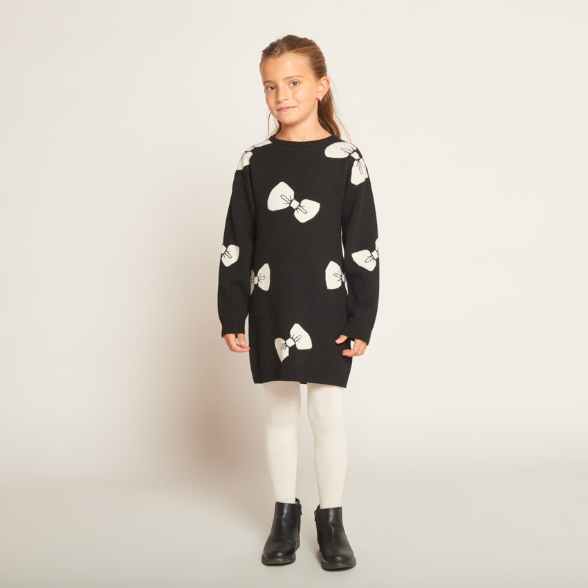 Robe manches longues en tricot motif nœuds pour fille