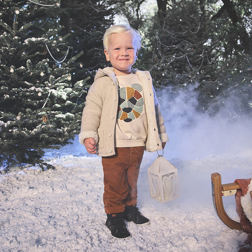 Gilet en tricot avec capuche ludique et doublure pour bébé garçon 