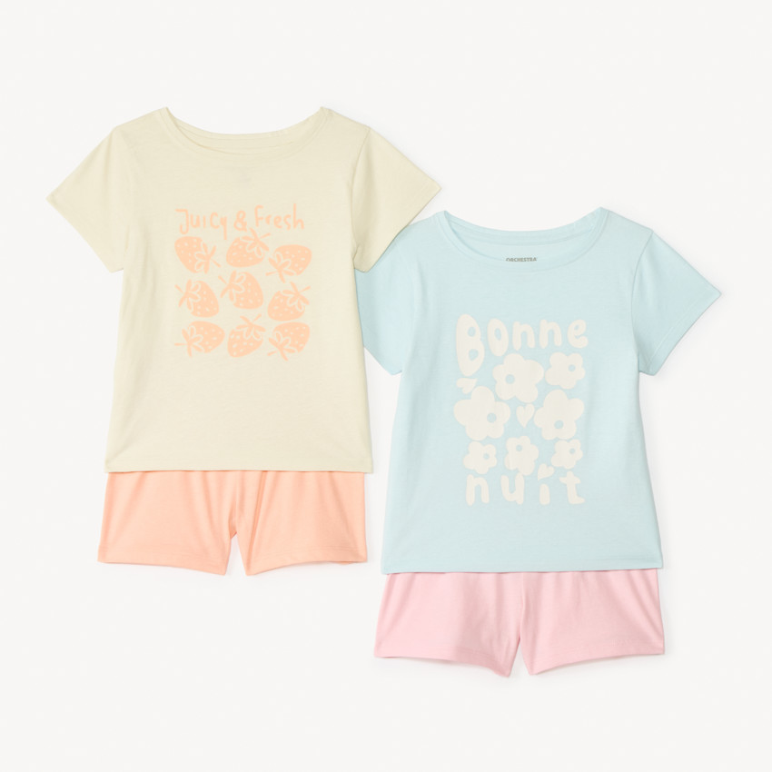 Lot de 2 pyjamas 2 pièces t-shirt + short fantaisie pour fille 