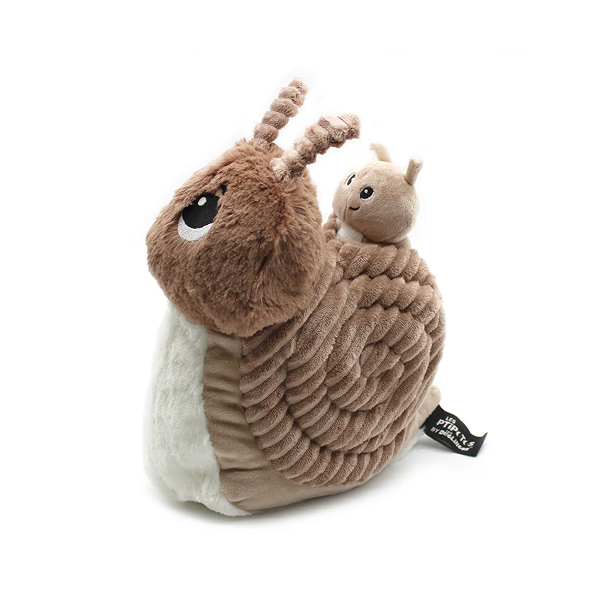 Peluche Ptipotos maman escargot Speedou et son bébé brun 