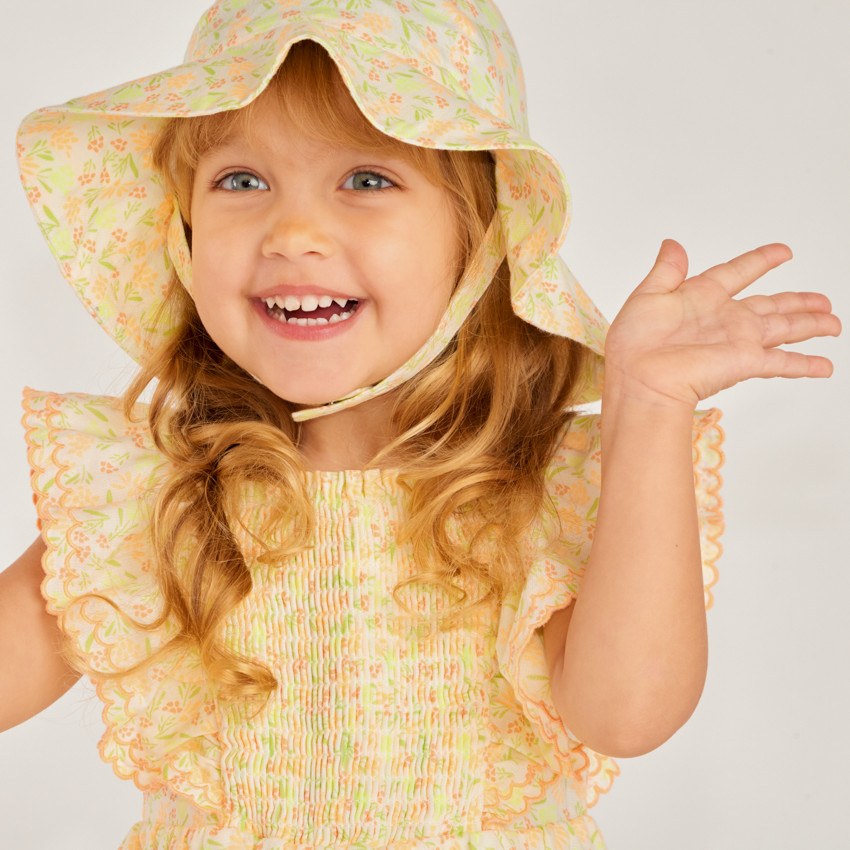 Ensemble 2 pièces robe + charlotte imprimé fleuri pour bébé fille 
