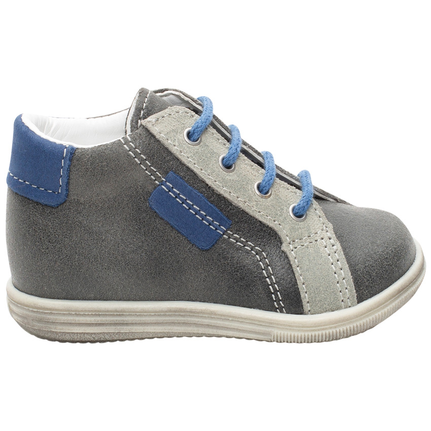 Bottillons en cuir à lacets et touches de bleu