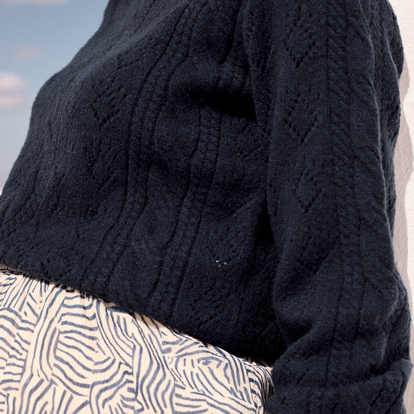 Pull en tricot fantaisie à manches bouffantes pour femme 