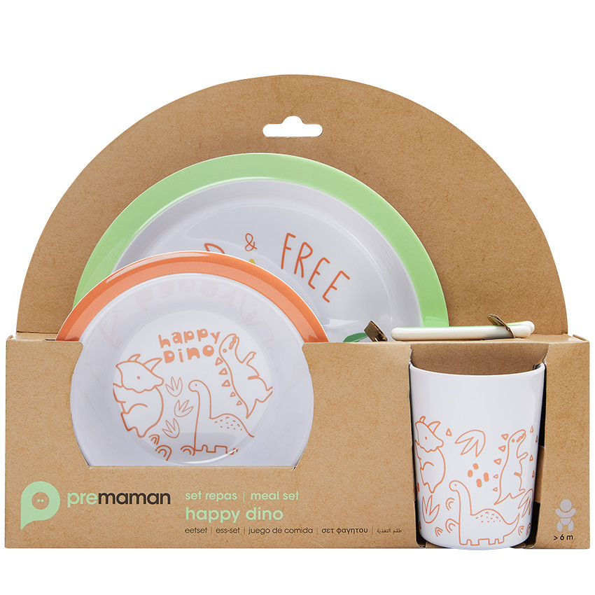Coffret repas 5 pièces en mélamine Happy dino 