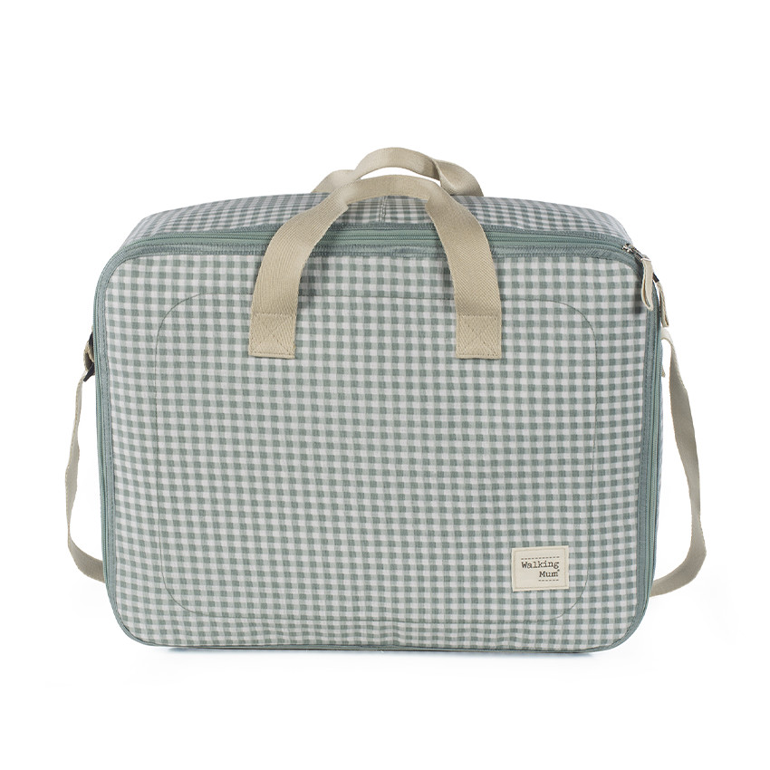 Valise bébé de maternité à carreaux I Love Vichy vert 